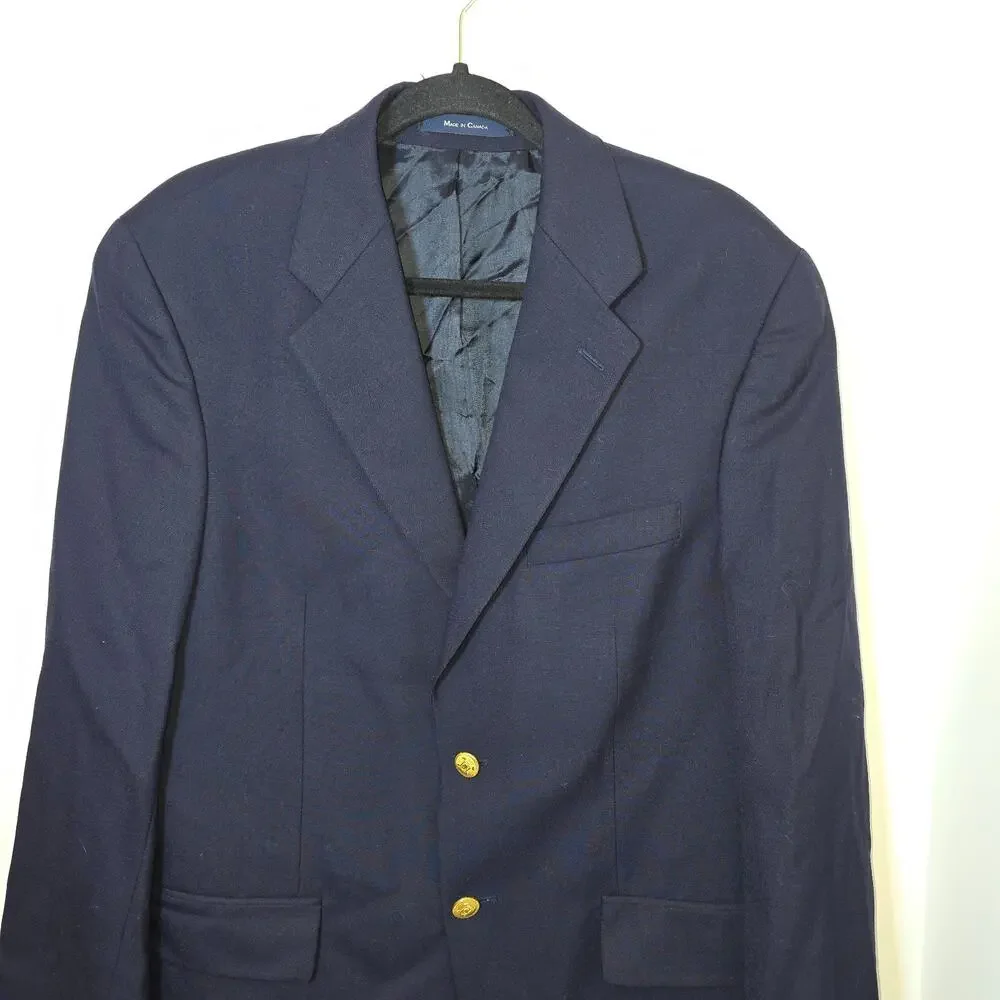 Chaps Ralph Lauren Blazer Mens 44R Navy Wool Gold Crest Buttons Classic Jacket